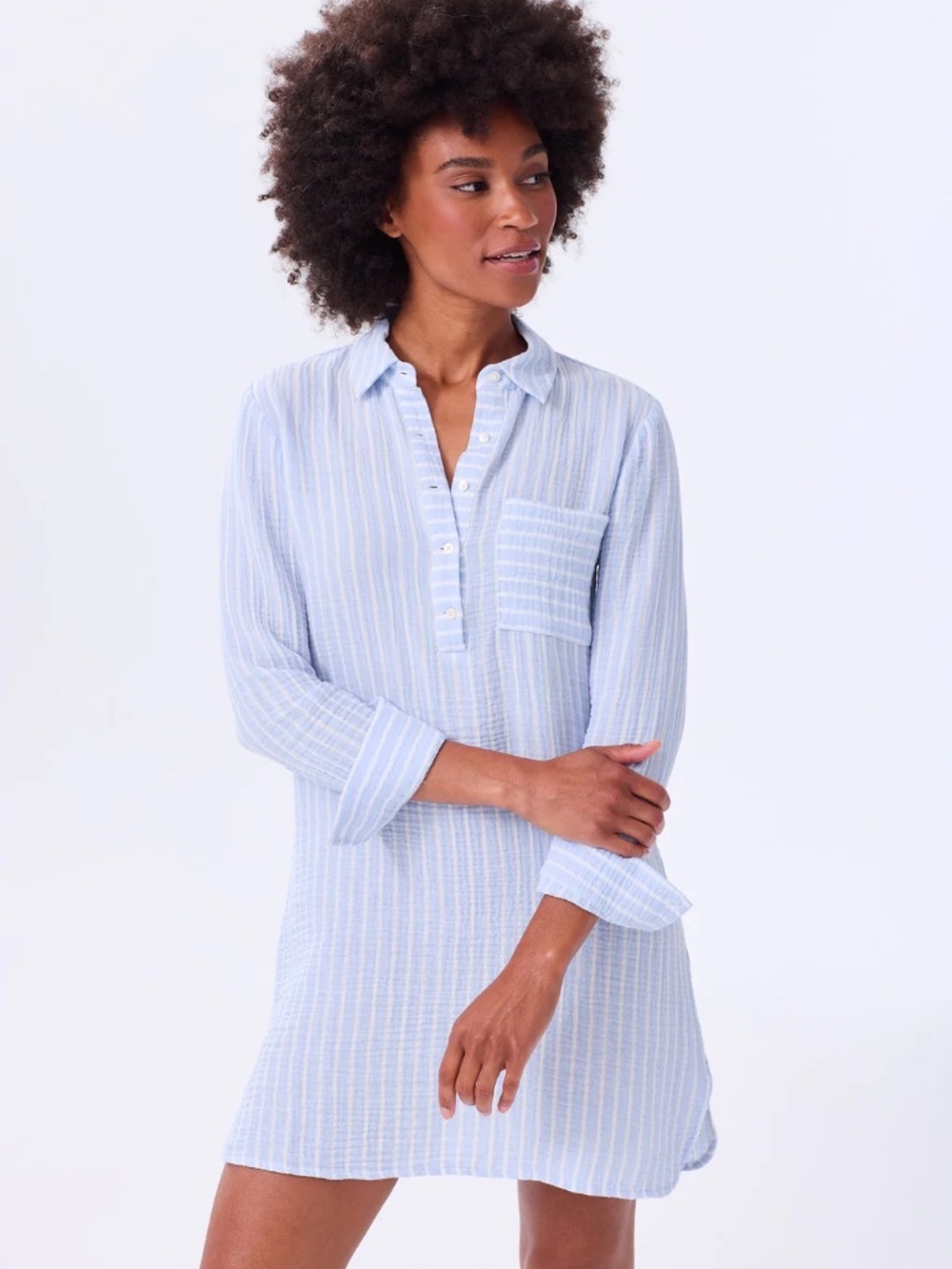 Alice Walk Blue White Striped Cotton Shirt Dress Cover Up XS Lightweight Beach